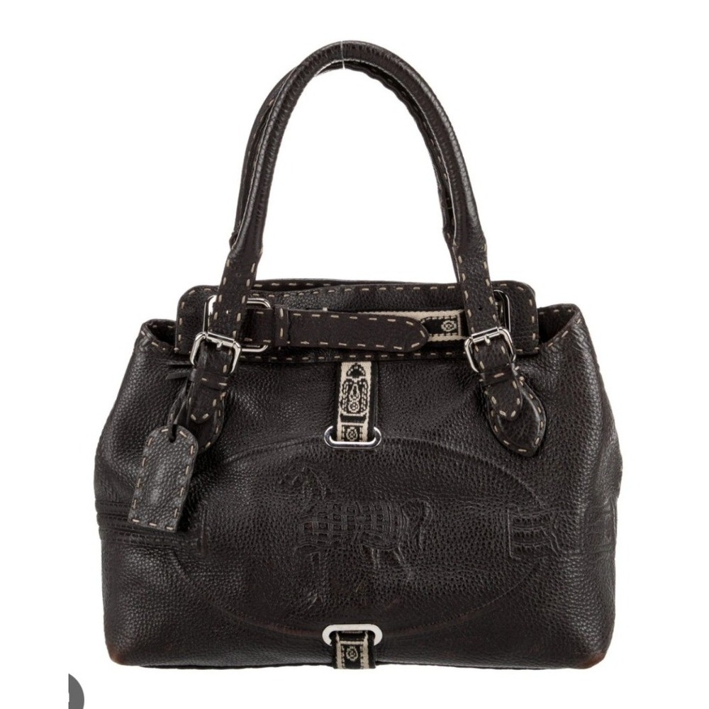 Fendi Selleria Villa Borghese Bag Womens Medium Brown Excellent Pebbled Leather - Picture 5 of 13